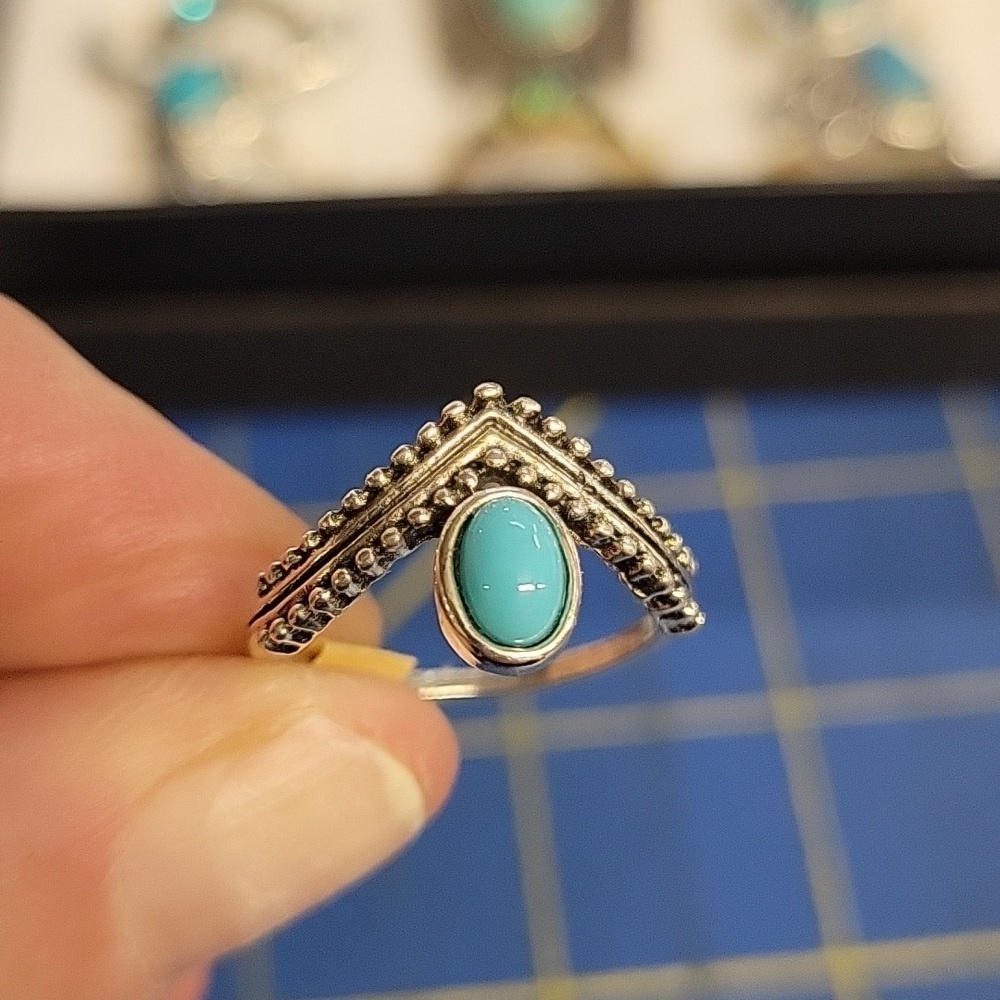 Turquoise Faux Stone Silver Tone Ring